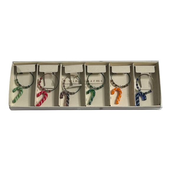Pier 1 Imports Wine Glass Drink Charms Candy Canes Holiday Christmas Set of 6 - Picture 1 of 9